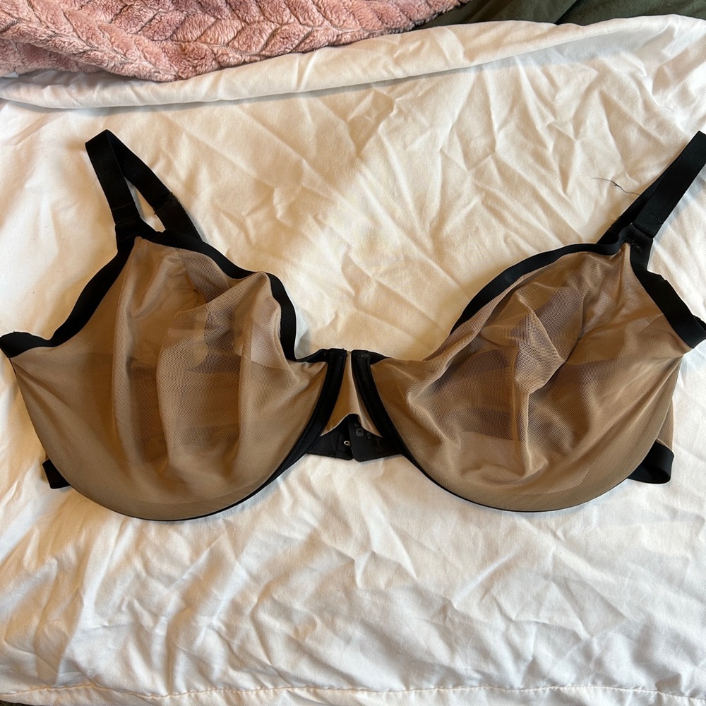 CUUP Sheer Black and Tan Underwire Plunge Bra